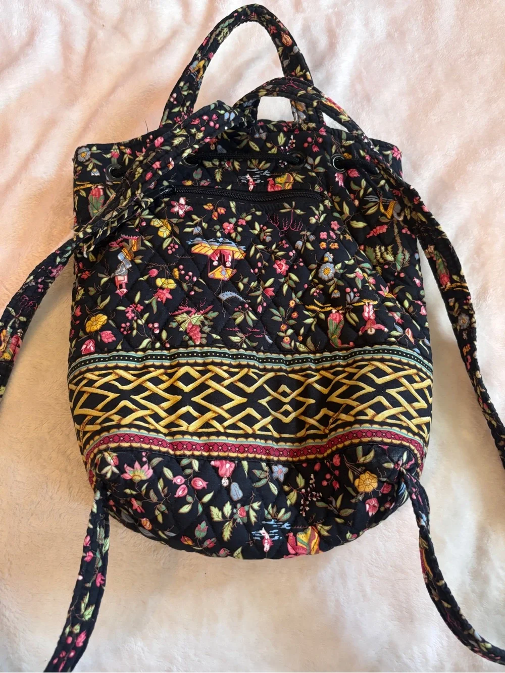 Vera Bradley Ming Drawstring Backpack Retired Floral Quilted Vintage Y2K Retro